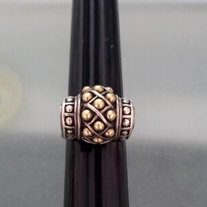 Vintage Lagos Caviar Sterling Silver 18K Yellow Gold Ring